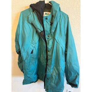 REI Gore-Tex Teal Rain Jacket Hooded Outdoor Adventure Size L‎
